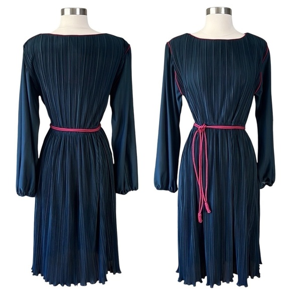 Vintage Dresses & Skirts - VINTAGE Hal Ferman Accordion Pleated Dress in Navy Size Small